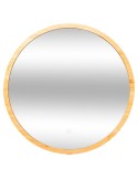 Espejo decorativo redondo de pared con marco en MDF, bambú y vidrio, diámetro 57 cm