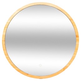 Espejo decorativo redondo de pared con marco en MDF, bambú y vidrio, diámetro 57 cm