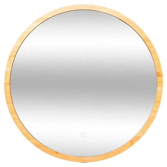 Espejo decorativo redondo de pared con marco en MDF, bambú y vidrio, diámetro 57 cm