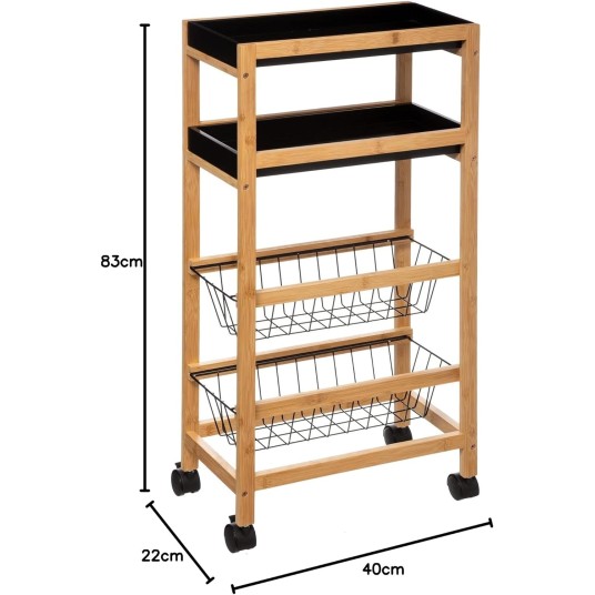 Carrito de Cocina con Ruedas de Bambú