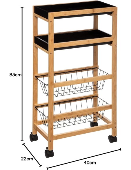 Carrito de Cocina con Ruedas de Bambú