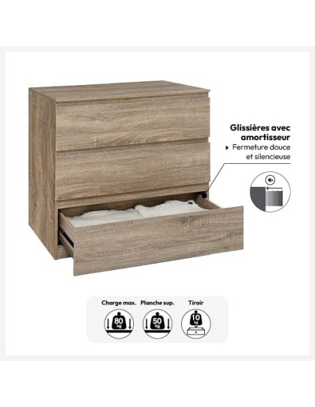 Cómoda Dolo de 3 cajones – Efecto madera natural