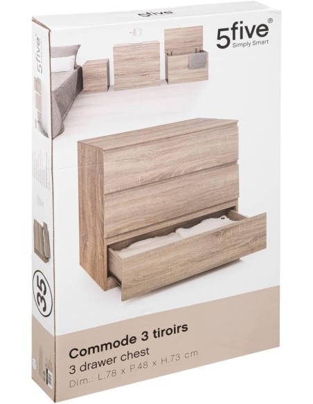 Cómoda Dolo de 3 cajones – Efecto madera natural