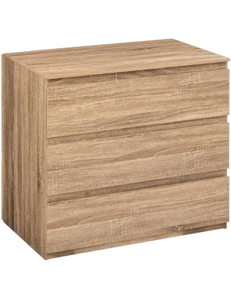 Cómoda de tres cajones con acabado efecto madera natural y diseño moderno