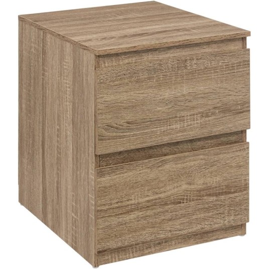 Mesita de noche con 2 cajones y acabado efecto madera natural