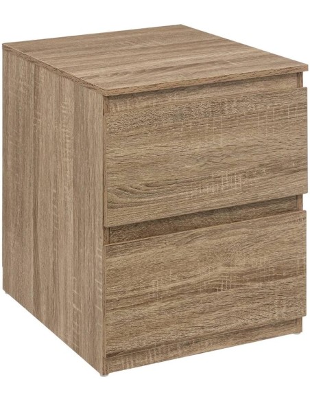 Mesita de noche con 2 cajones y acabado efecto madera natural
