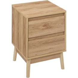 Mesita auxiliar de 2 cajones estilo natural con patas de madera