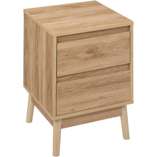 Mesita auxiliar de 2 cajones estilo natural con patas de madera