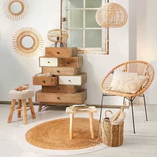 Espejo decorativo redondo de ratán...