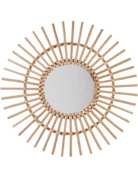 Espejo redondo de ratán natural Jane Atmosphera colgado en pared estilo boho – decoración luminosa y cálida
