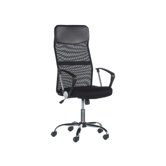 Silla de oficina Meeting negra con respaldo de malla y piel
