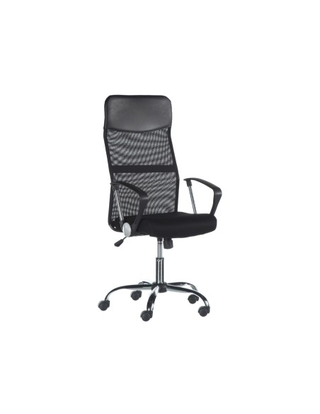 Silla de oficina Meeting negra con respaldo de malla y piel