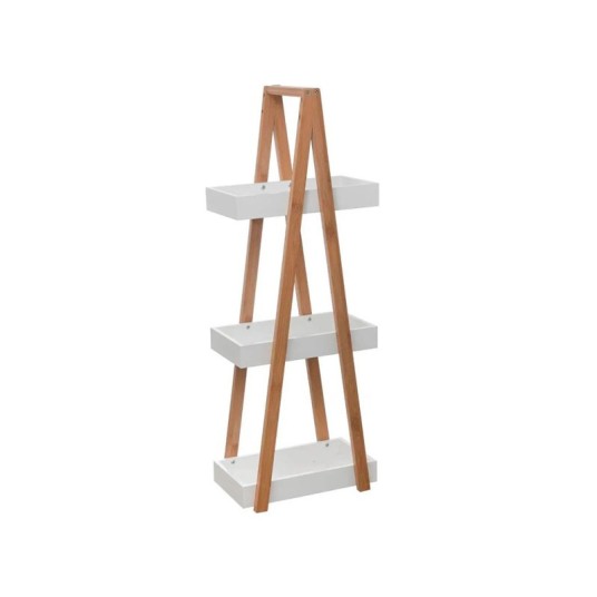 Estantería de baño bambú y MDF blanco con 3 estantes