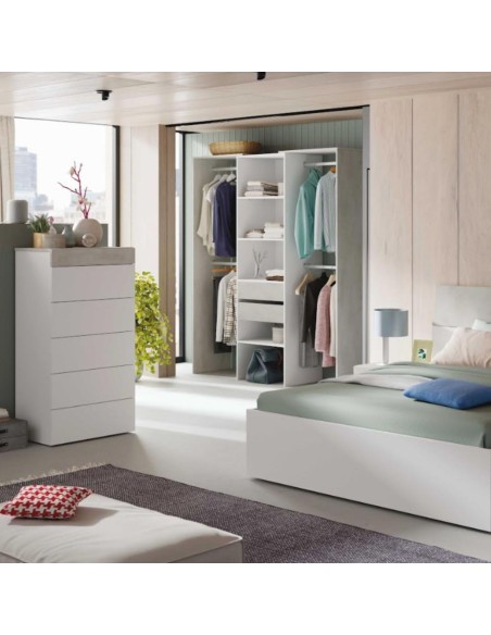 Cómoda Tekkan 5 cajones blanco artik y cemento 61 cm