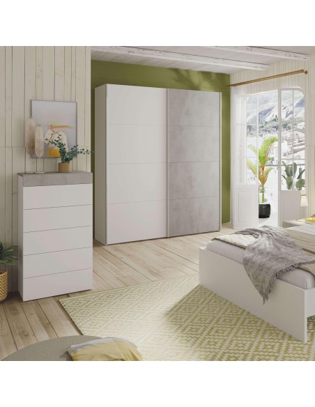 Cómoda Tekkan 5 cajones blanco artik y cemento 61 cm