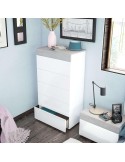 Cómoda Tekkan 5 cajones blanco artik y cemento 61 cm