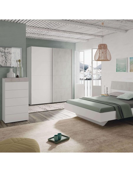 Cómoda Tekkan 5 cajones blanco artik y cemento 61 cm