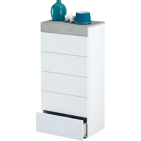 Cómoda moderna 5 cajones blanco cemento