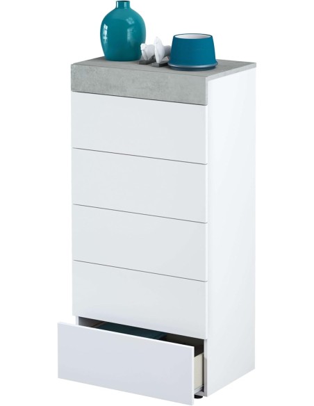 Cómoda moderna 5 cajones blanco cemento