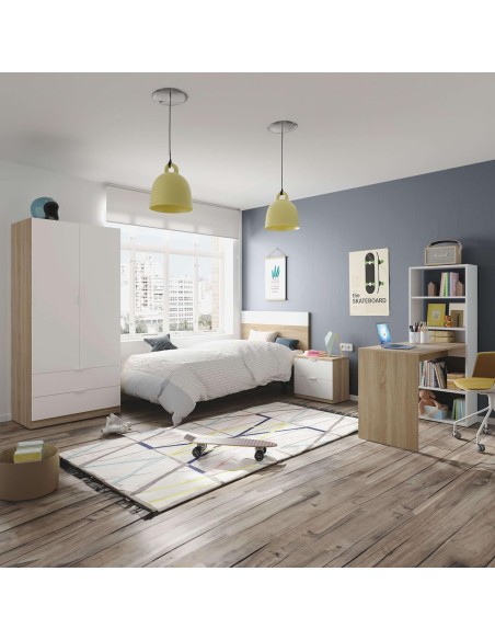Conjunto dormitorio juvenil cabecero + mesita 2 cajones