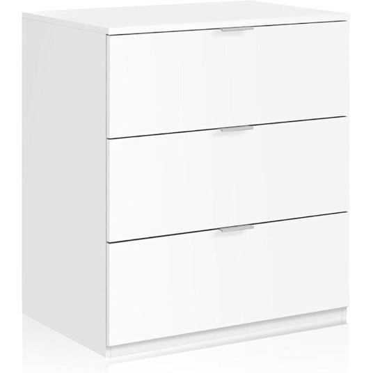 Cómoda 3 cajones blanco Soft con tiradores metálicos, diseño clásico y funcional.
