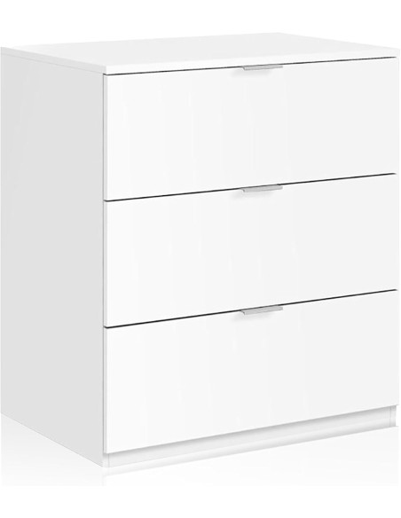 Cómoda 3 cajones blanco Soft con tiradores metálicos, diseño clásico y funcional.
