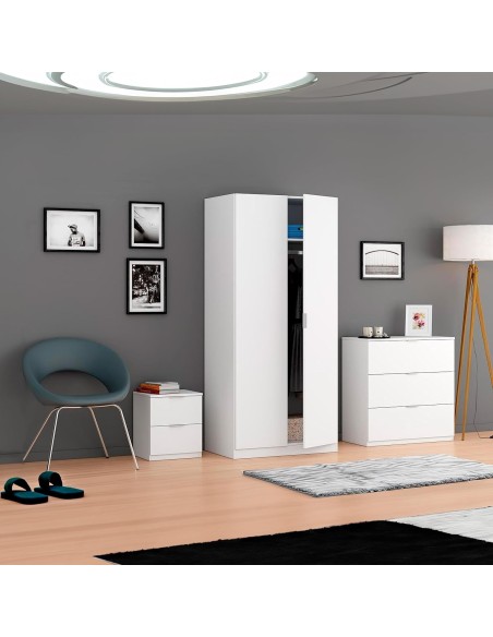 Cómoda 3 cajones blanco Soft con tiradores metálicos, diseño clásico y funcional.