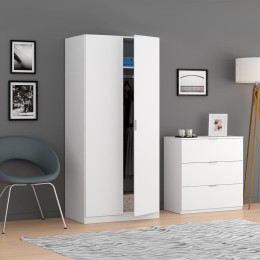 Armario 2 puertas blanco low cost con estante superior y perchero.