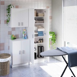 Armario multiusos colgante blanco Use de 2 puertas y tiradores cromados.