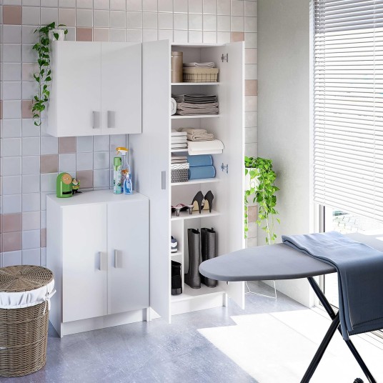 Armario multiusos colgante blanco Use de 2 puertas y tiradores cromados.