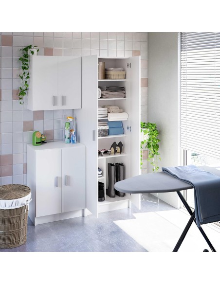Armario multiusos colgante blanco Use de 2 puertas y tiradores cromados.