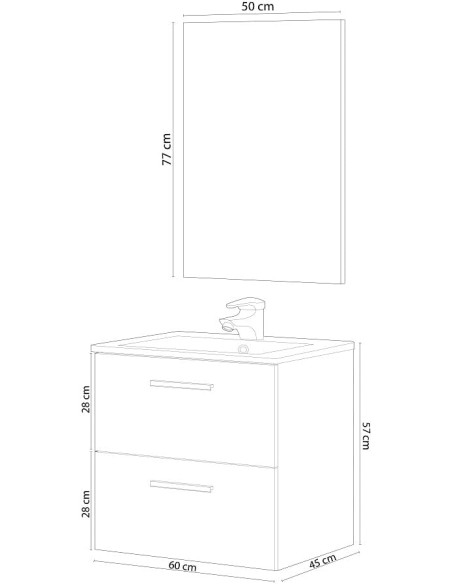 Mueble de baño colgante Aruba con 2 cajones y espejo