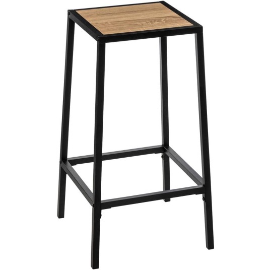Juego de 2 taburetes altos Aliaj con asiento de madera y patas metálicas negras estilo industrial