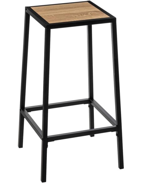 Juego de 2 taburetes altos Aliaj con asiento de madera y patas metálicas negras estilo industrial
