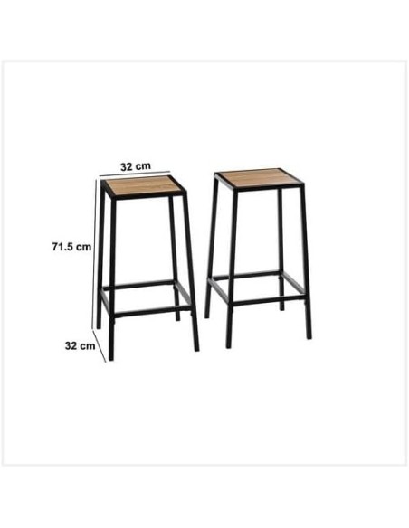 Taburete Aliaj alto para cocina y barra de bar, madera y metal negro