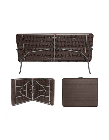 Mesa plegable efecto madera 180 cm rectangular