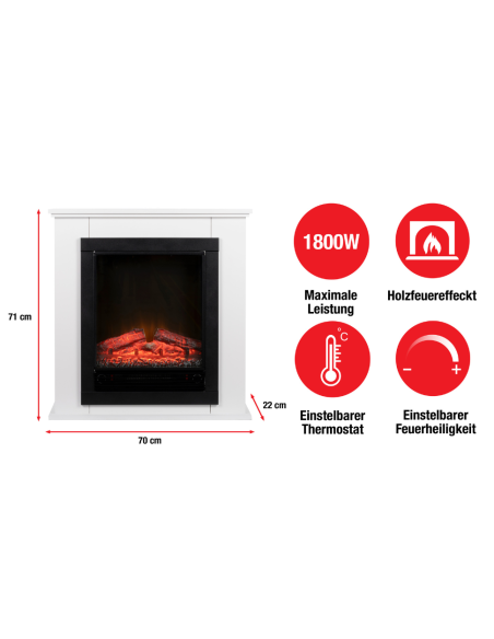 Chimenea Eléctrica Lugano Classic Fire 1800W Blanca