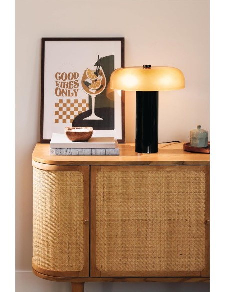 Lámpara de mesa Jody con pantalla de vidrio y base metálica