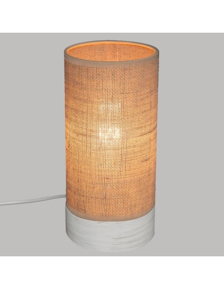 Lámpara de mesa Elva con pantalla de lino y base de madera