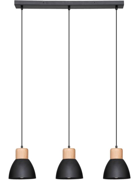 Lámpara de suspensión Desy con 3 pantallas de madera y metal