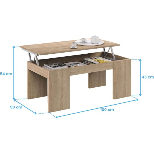 Mesa de centro elevable Flow Roble...