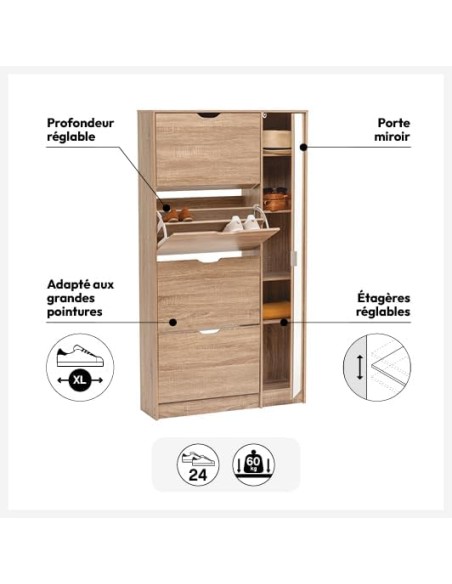 Zapatero X21 con Espejo – Efecto Roble Natural