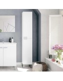 Columna de baño Koncept blanco brillo con 2 puertas y patas cromadas.