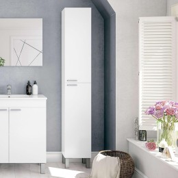 Columna de baño Koncept blanco brillo con 2 puertas y patas cromadas.