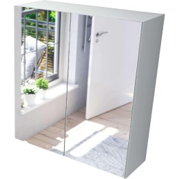 Camerino de baño blanco brillo con espejo de dos puertas.