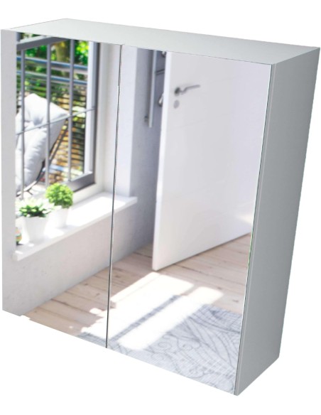Camerino de baño blanco brillo con espejo y 2 puertas