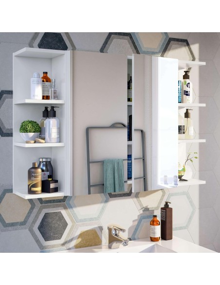 Camerino de baño blanco brillo con espejo y 2 puertas