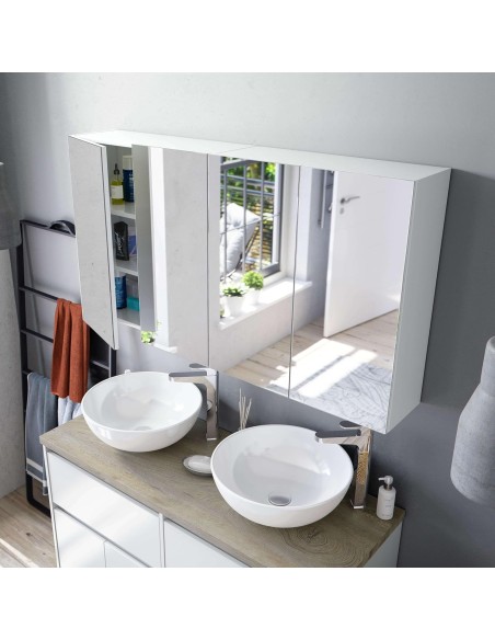 Camerino de baño blanco brillo con espejo y 2 puertas