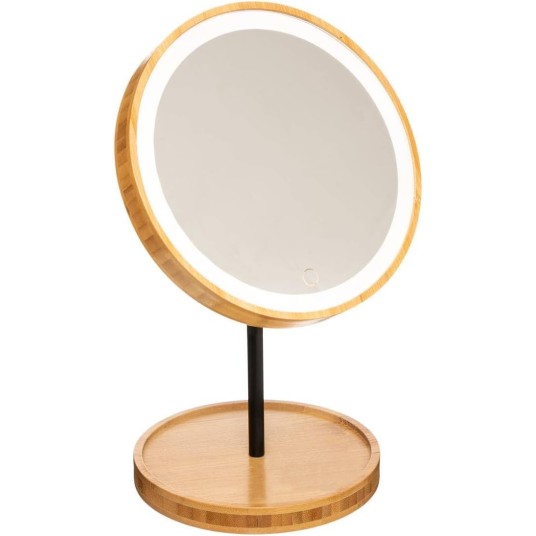 Espejo LED de bambú con pie iluminado de 18 cm