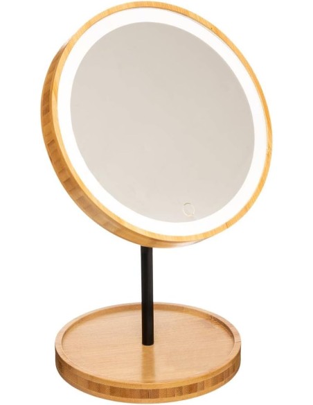 Espejo LED de bambú con pie iluminado de 18 cm